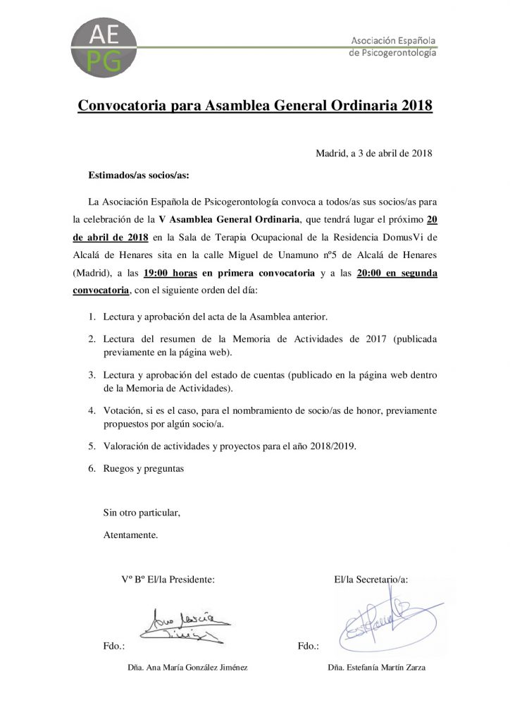 Convocatoria Asamblea General Ordinaria De La A E P G Asociaci N